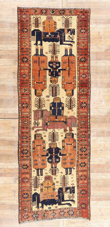 5 x 13 Beige Antique Persian Shiraz Pictorial Rug 61539