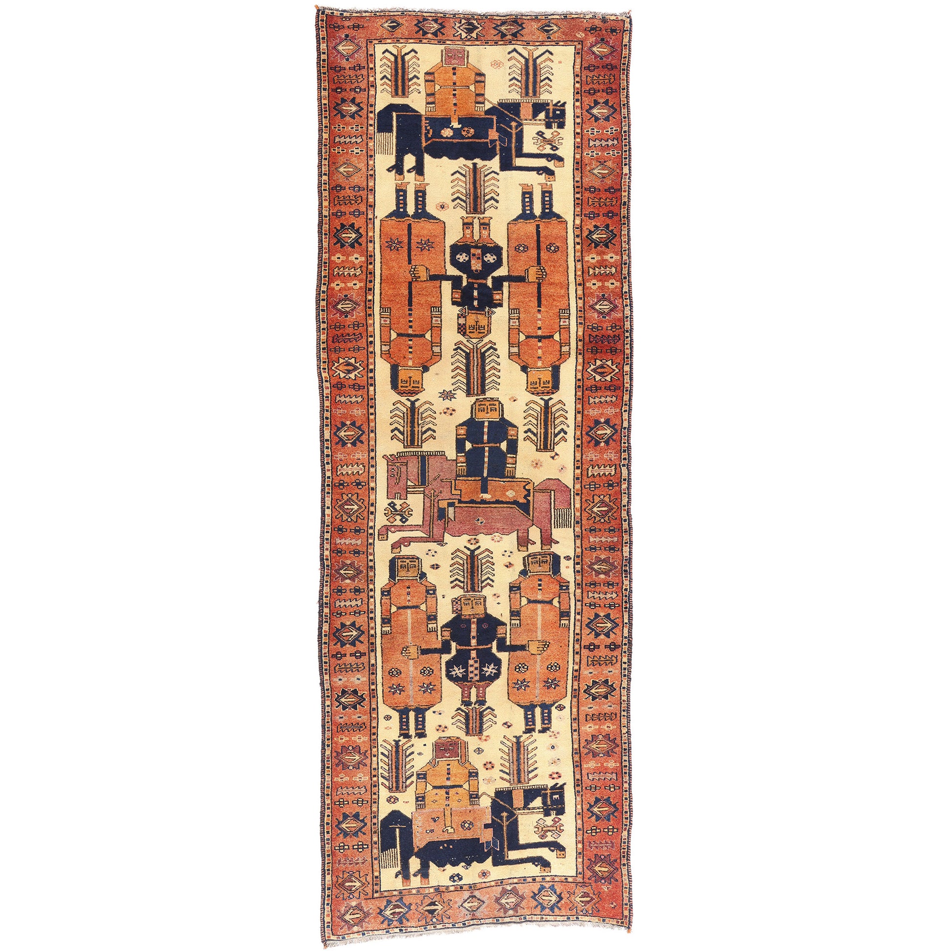 5 x 13 Beige Antique Persian Shiraz Pictorial Rug 61539