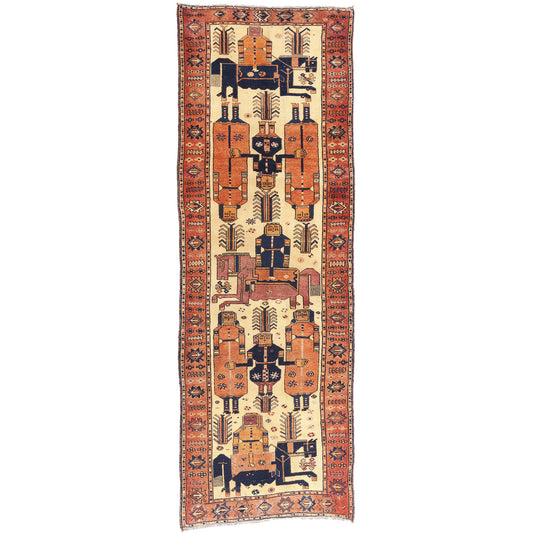 5 x 13 Beige Antique Persian Shiraz Pictorial Rug 61539