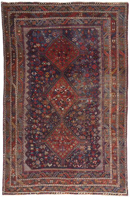 7 x 11 Navy Blue Antique Persian Shiraz Rug 61427
