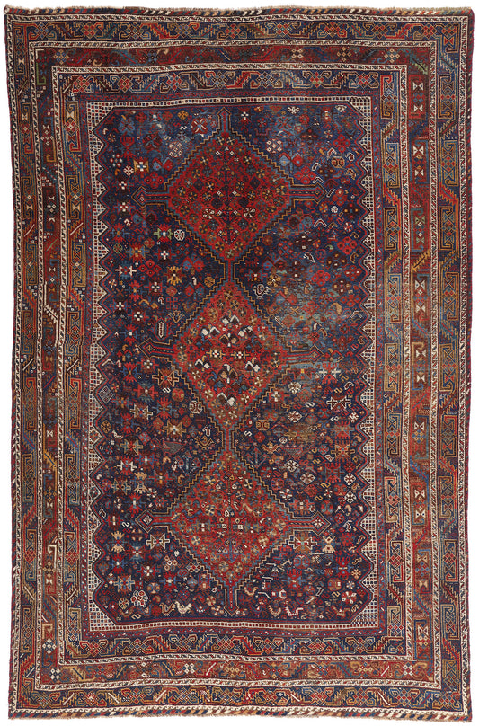 7 x 11 Navy Blue Antique Persian Shiraz Rug 61427