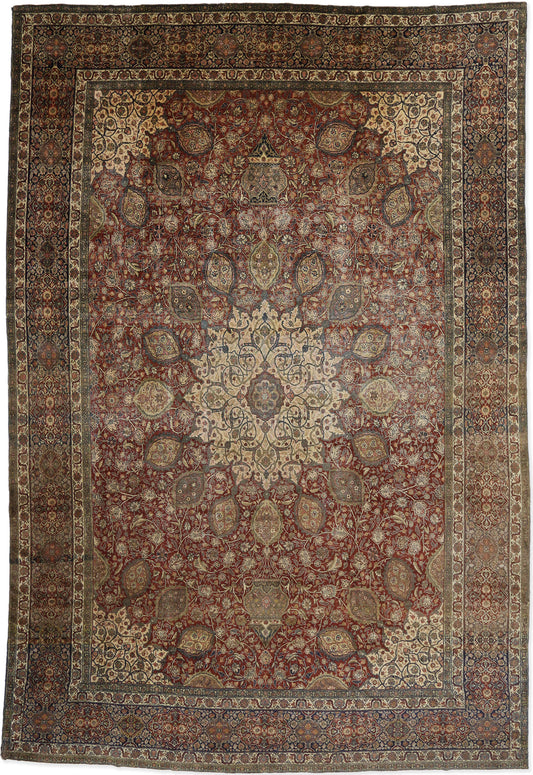 15 x 22 - Red Antique Persian Tabriz Rug - 77178