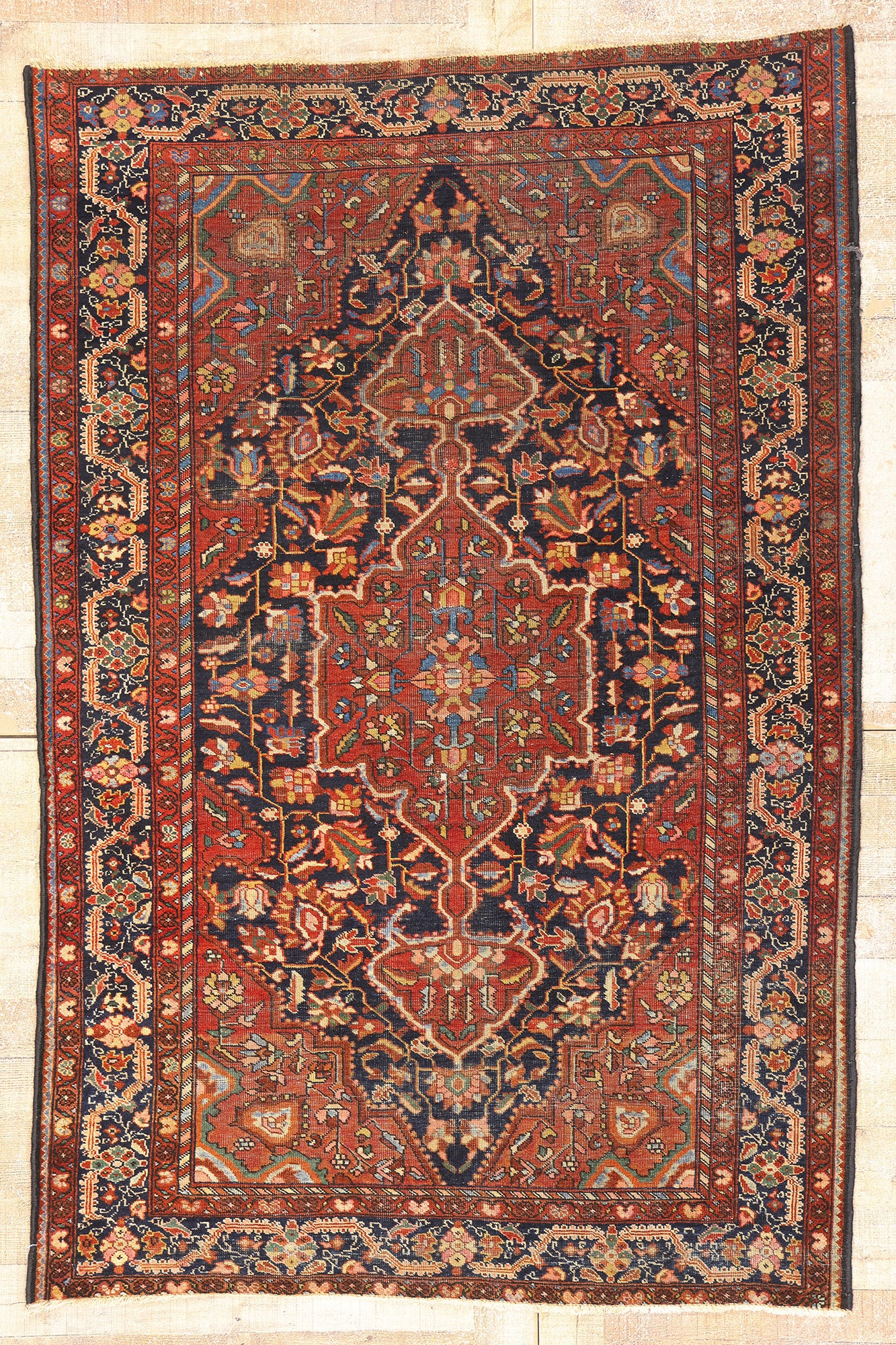 4 x 7 Navy Blue Antique Persian Tabriz Rug 79328