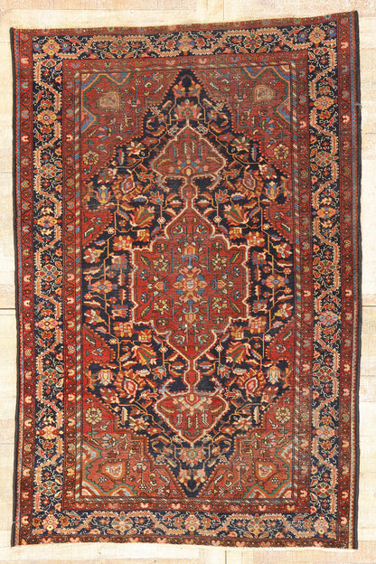 4 x 7 Navy Blue Antique Persian Tabriz Rug 79328