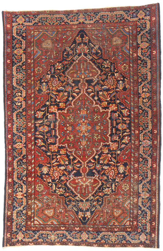 4 x 7 Navy Blue Antique Persian Tabriz Rug 79328