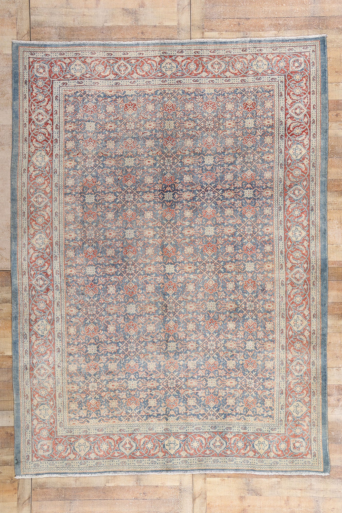 8 x 11 Distressed Blue Antique Persian Tabriz Rug 61521
