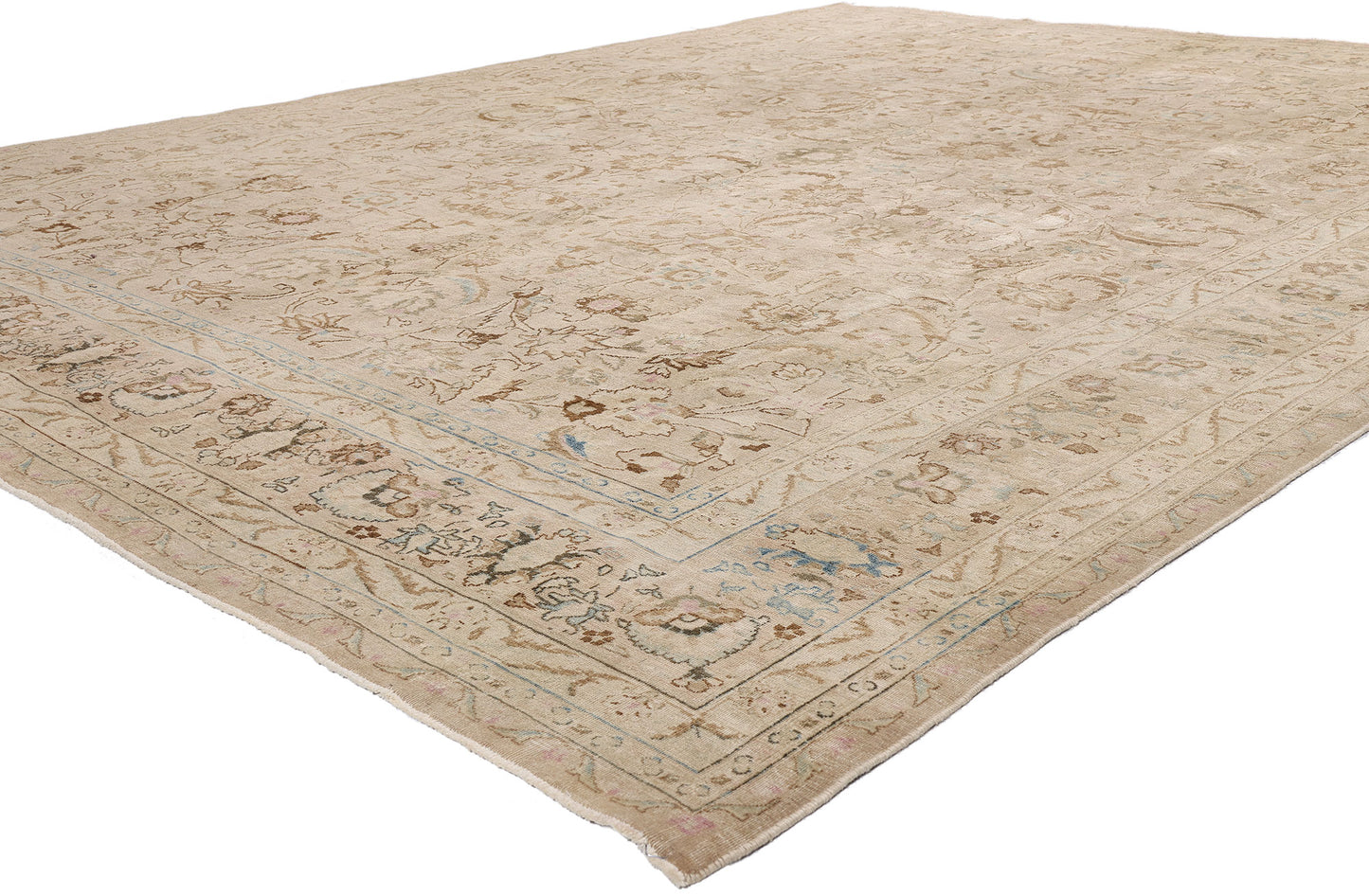 9 x 12 Neutral Beige Antique Persian Tabriz Rug 61519