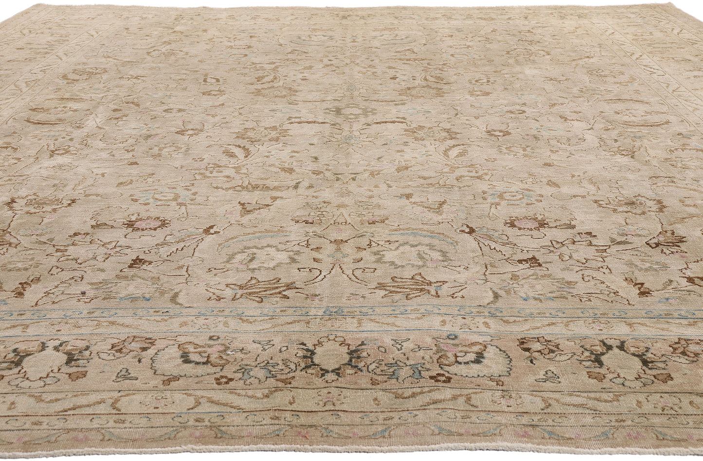 9 x 12 Neutral Beige Antique Persian Tabriz Rug 61519