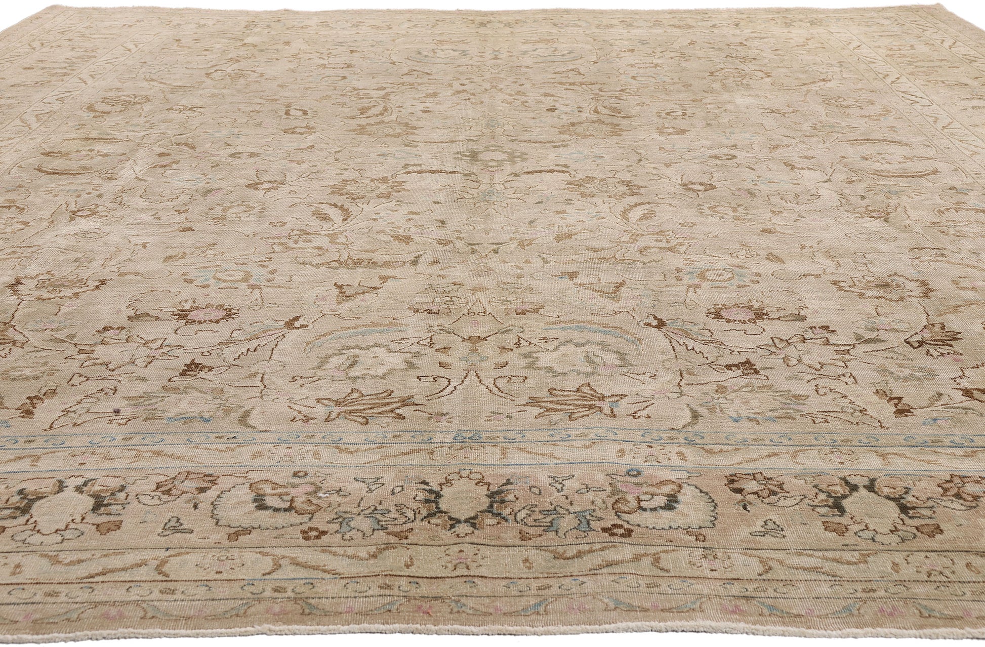 9 x 12 Neutral Beige Antique Persian Tabriz Rug 61519