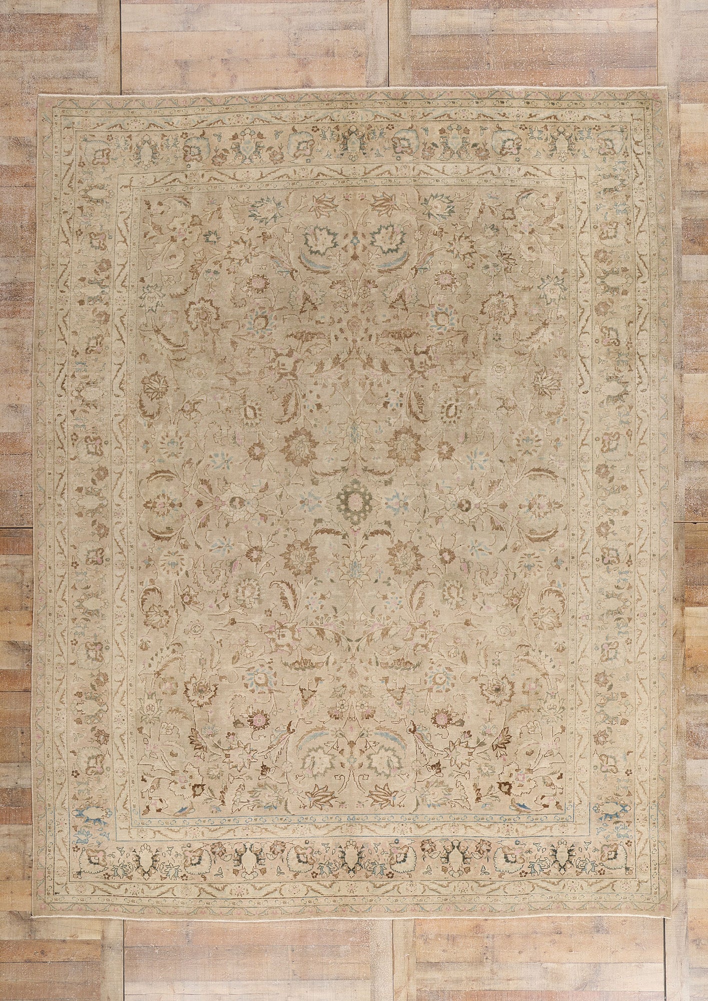9 x 12 Neutral Beige Antique Persian Tabriz Rug 61519