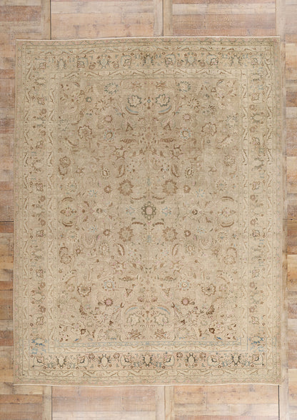 9 x 12 Neutral Beige Antique Persian Tabriz Rug 61519