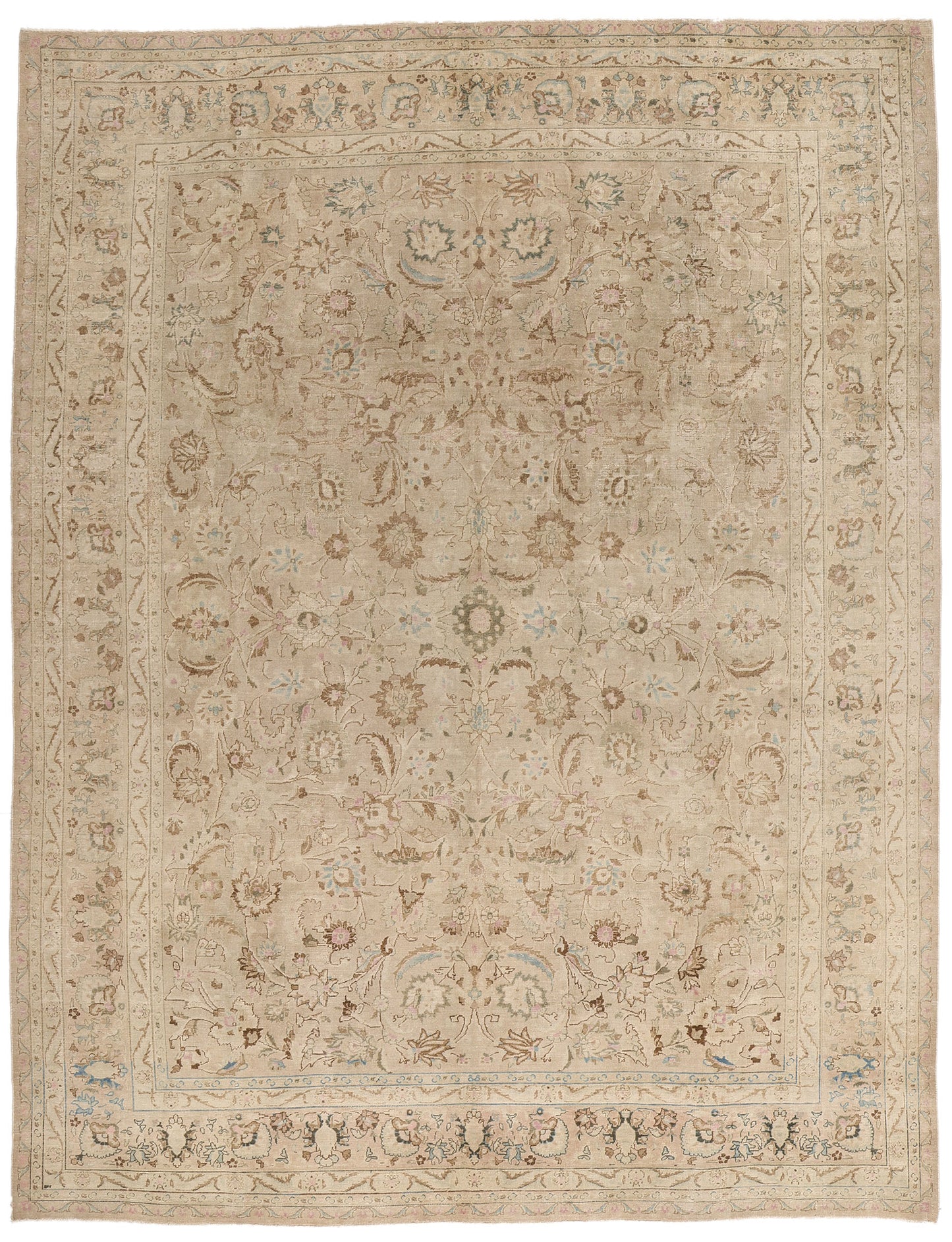 9 x 12 Neutral Beige Antique Persian Tabriz Rug 61519