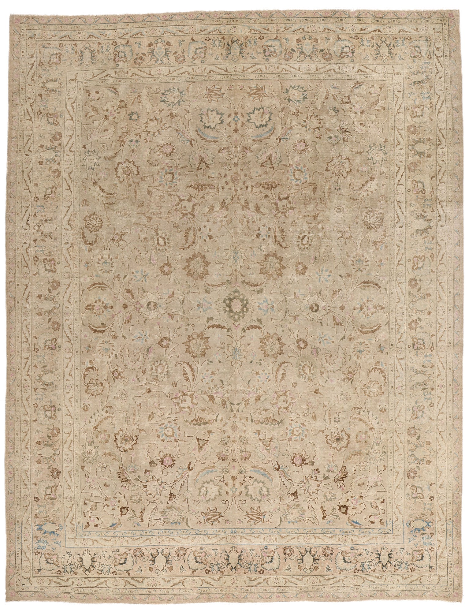 9 x 12 Neutral Beige Antique Persian Tabriz Rug 61519