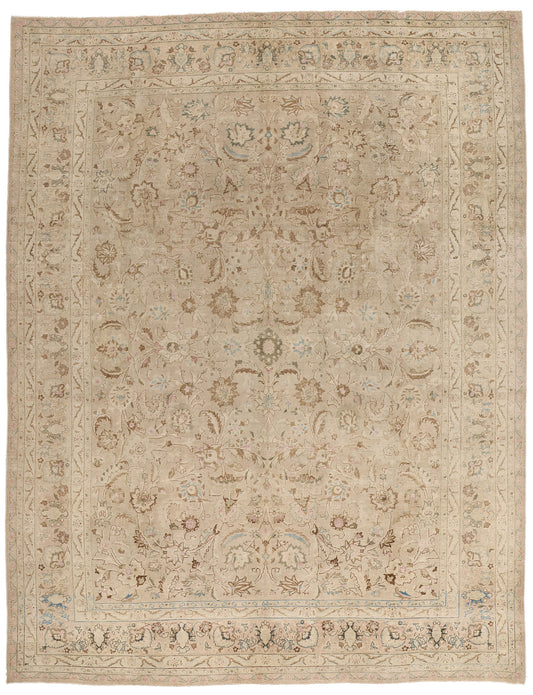 9 x 12 Neutral Beige Antique Persian Tabriz Rug 61519