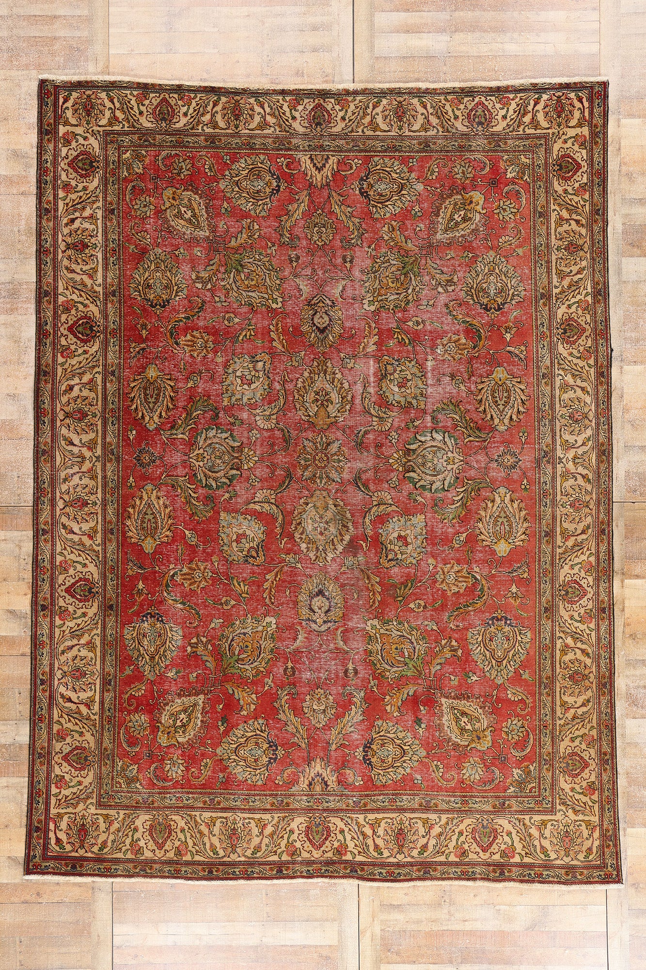 9 x 13 Red Antique Persian Tabriz Rug 74329