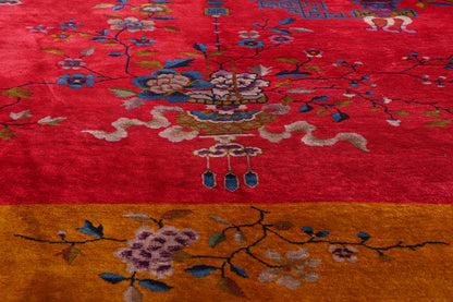 9 x 11 Antique Red Chinese Art Deco Rug 79219