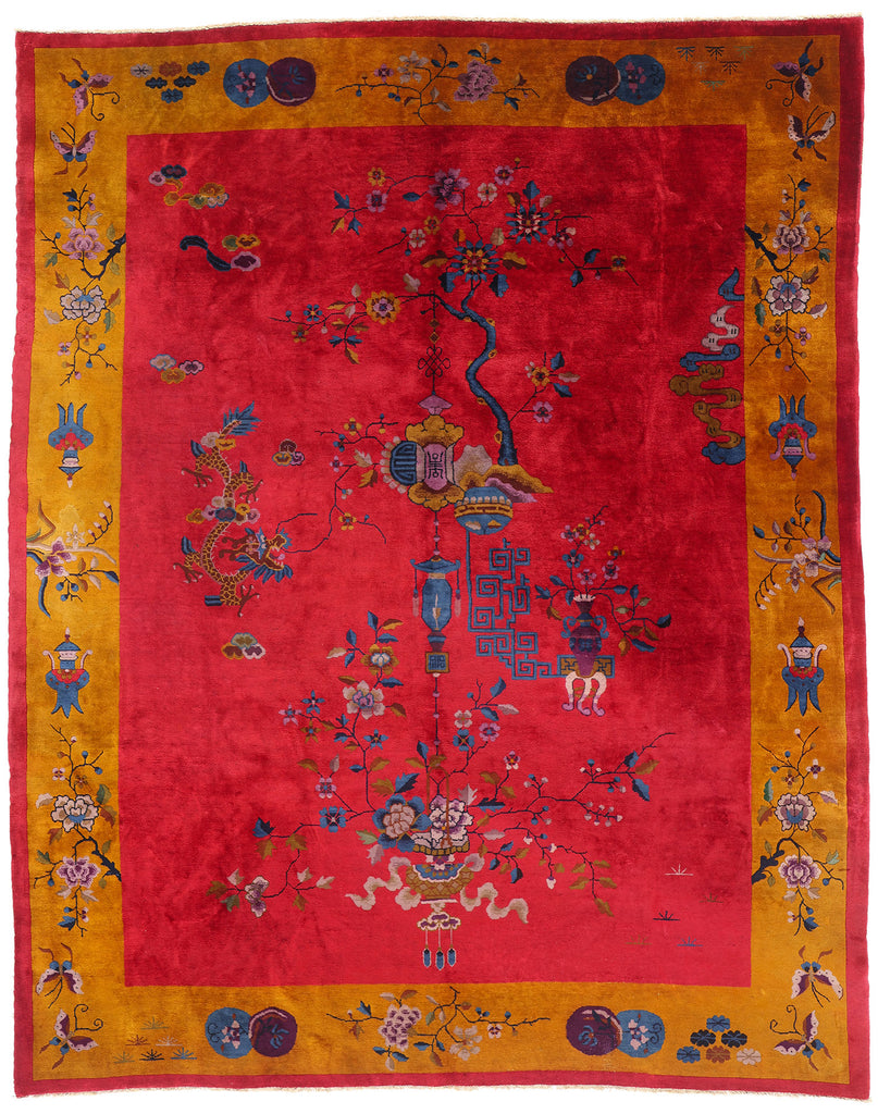 9 x 11 Antique Red Chinese Art Deco Rug 79219