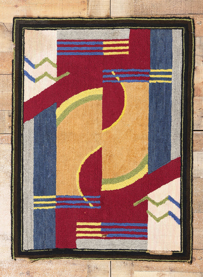 3 x 4 Art Deco Bauhaus American Hooked Rug 79114