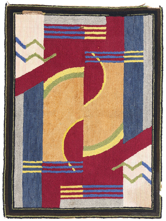 3 x 4 Art Deco Bauhaus American Hooked Rug 79114