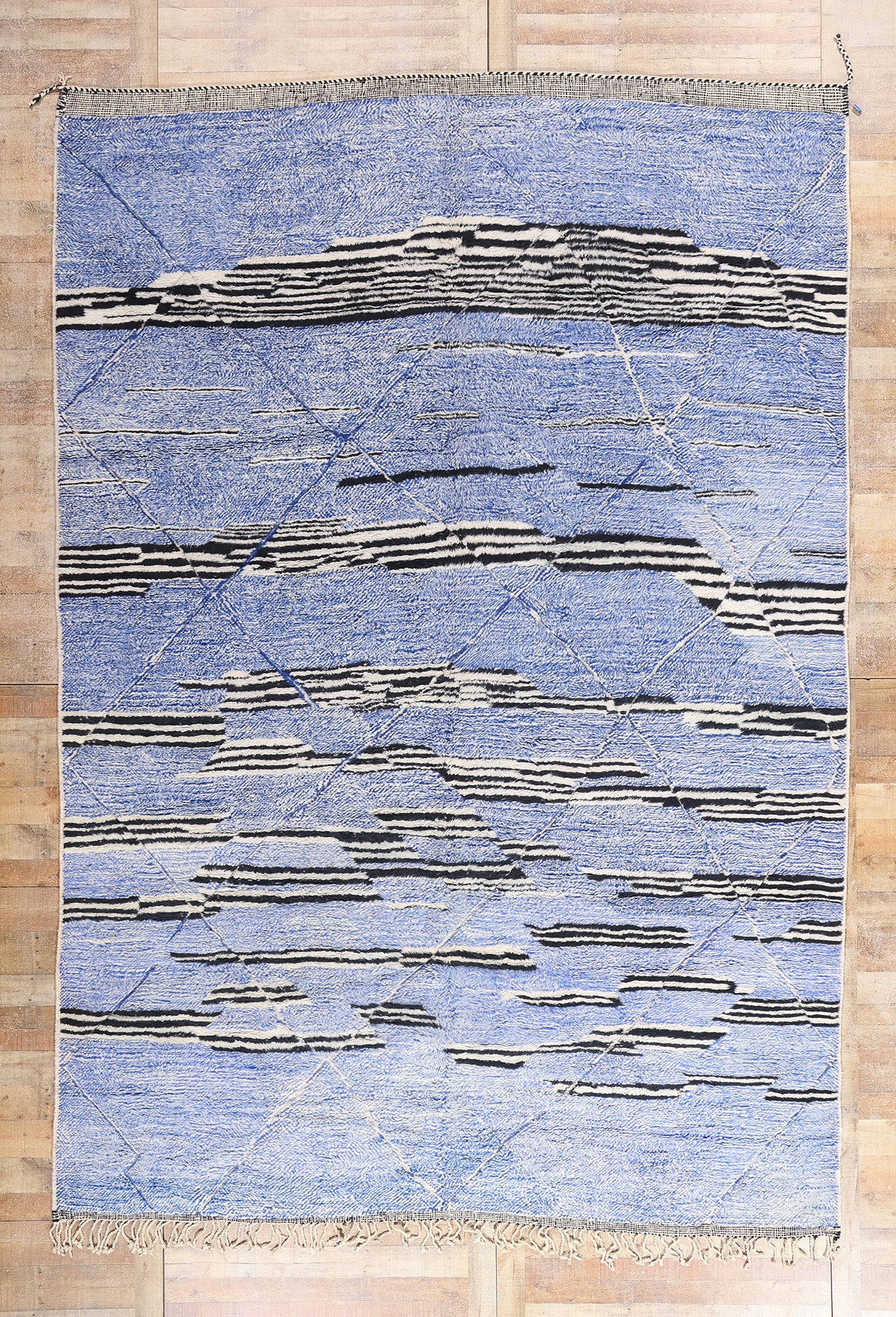 10 x 13 - Blue Modern Beni Mrirt Moroccan Rug - 21184