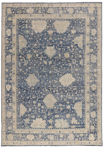 Blue-Oushak-Rug-10x14-Modern-Distressed-Carpet-30711