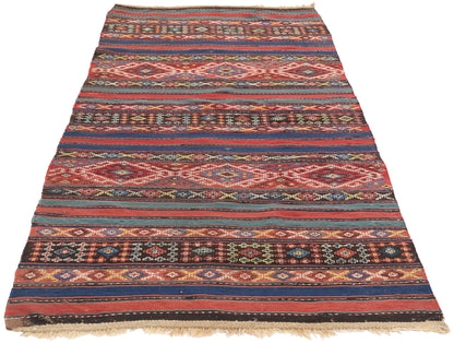 3 x 7 Antique Caucasian Shahsavan Jajim Kilim Rug 78950