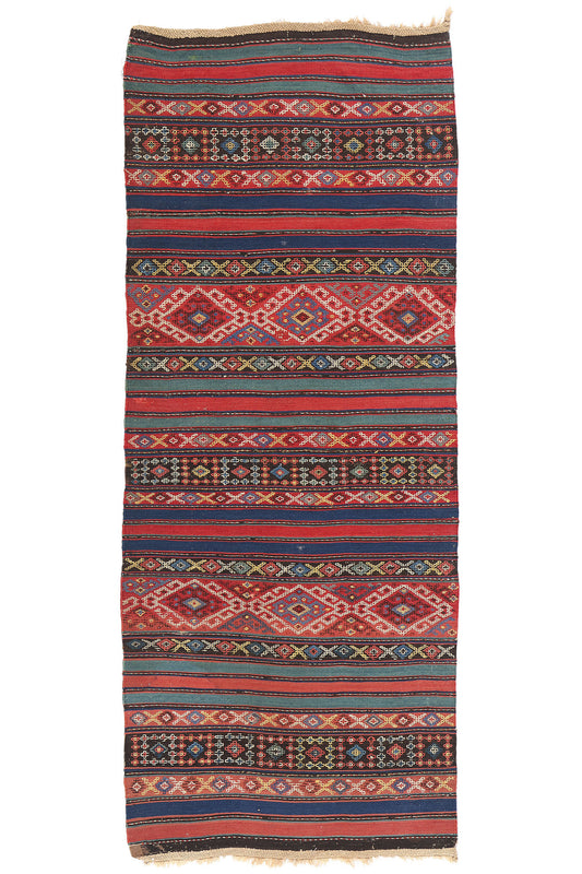 3 x 7 Antique Caucasian Shahsavan Jajim Kilim Rug 78950