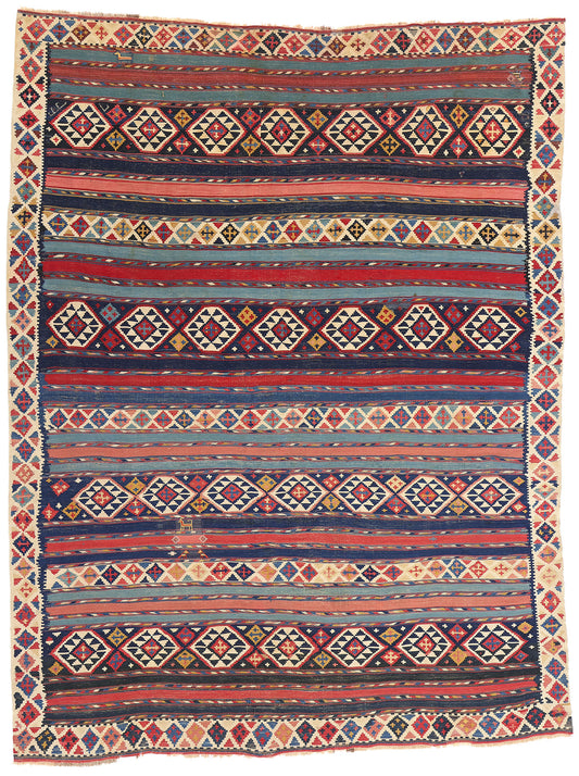 7 x 8 Antique Caucasian Shirvan Kilim Rug 78952