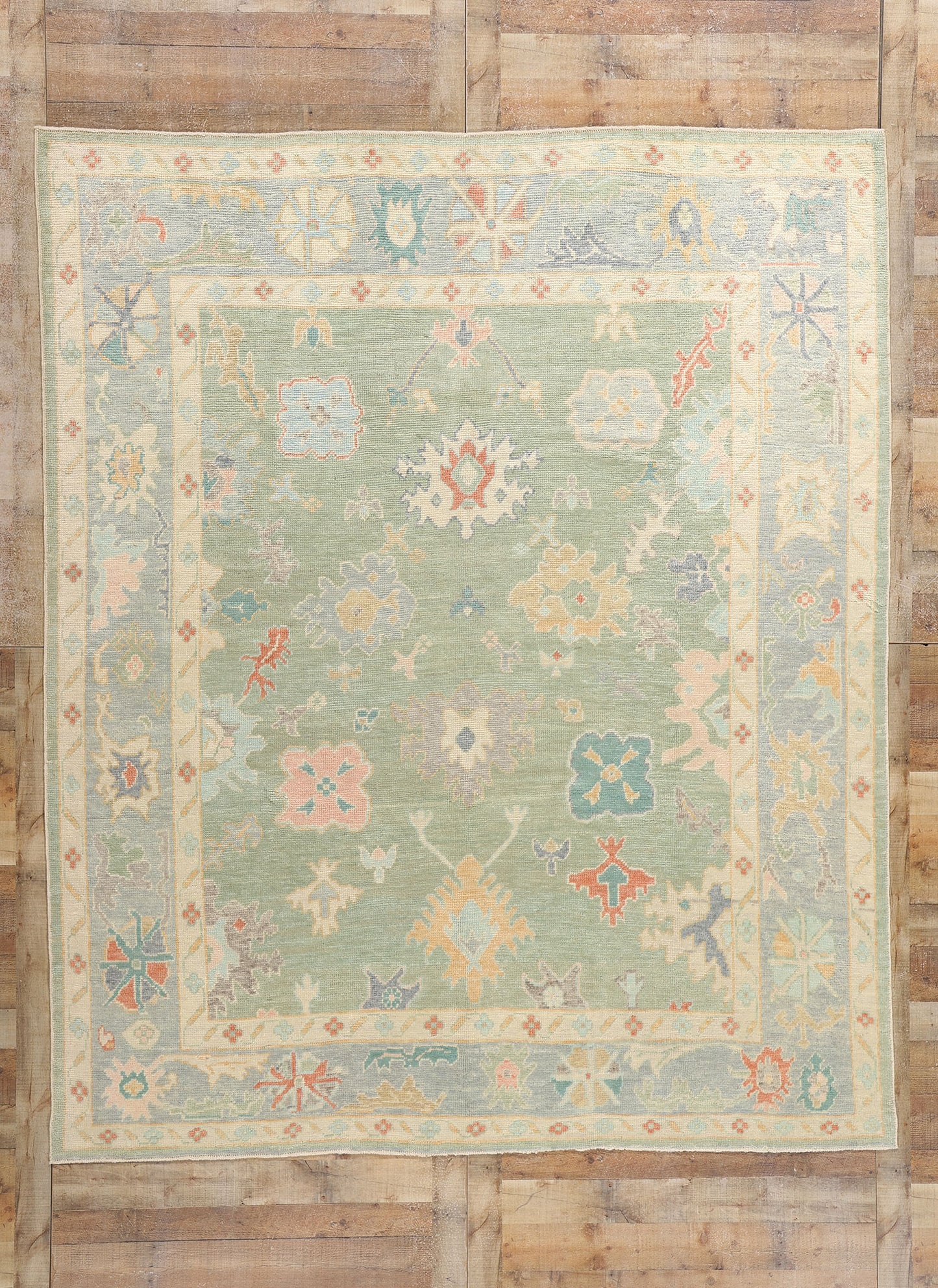 8 x 10 Modern Green Turkish Oushak Rug 53961