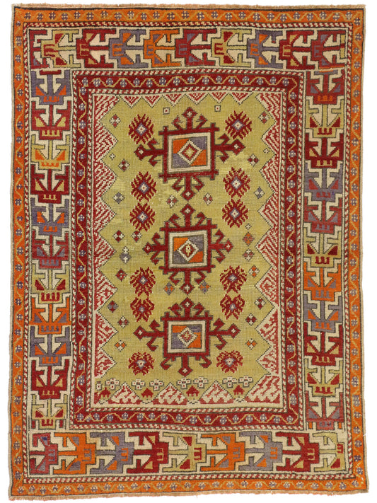 4 x 5 Colorful Vintage Turkish Oushak Rug 73873