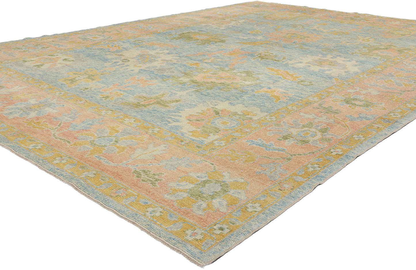 9 x 13 Colorful Blue Turkish Oushak Rug 53952