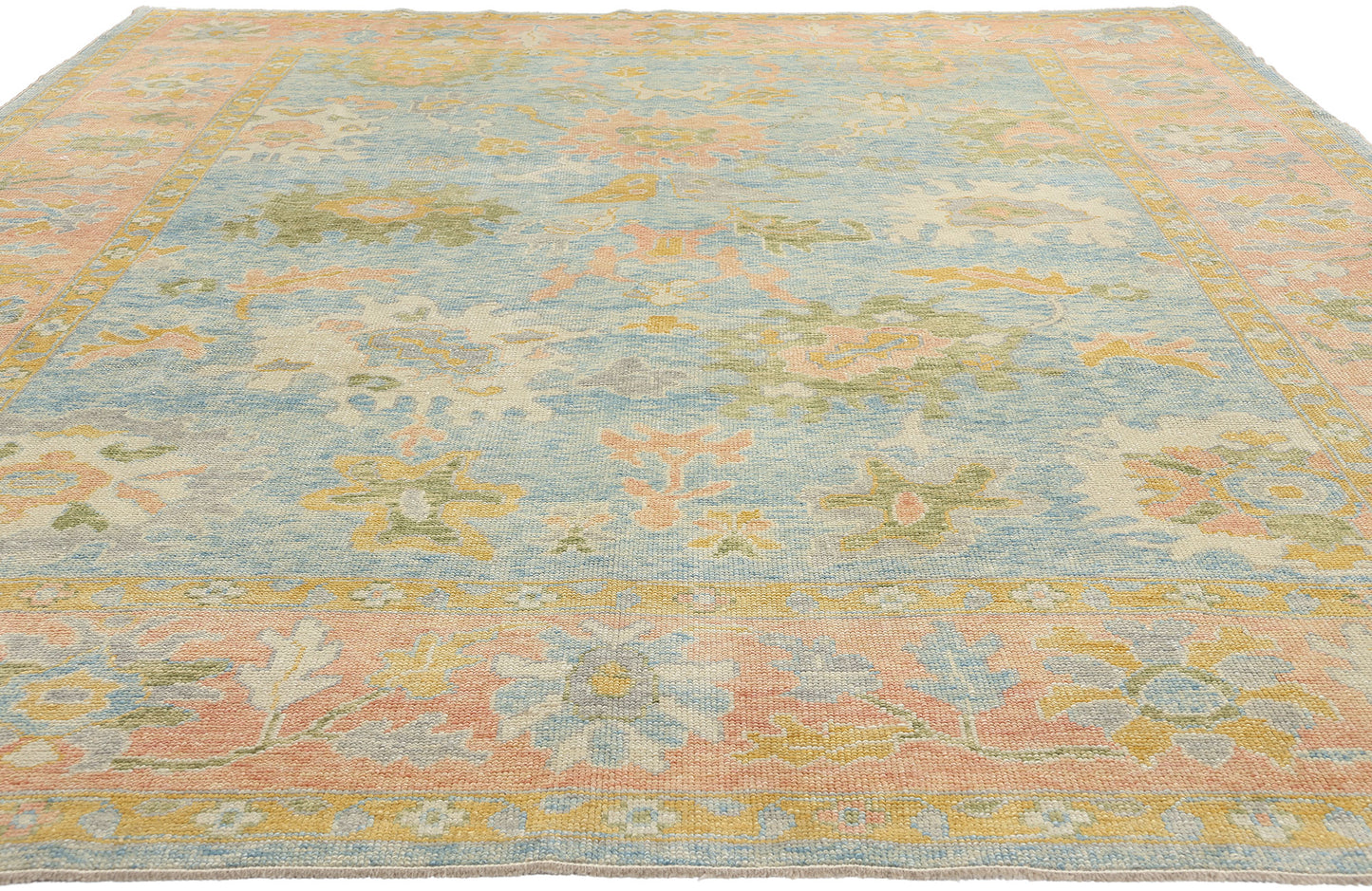 9 x 13 Colorful Blue Turkish Oushak Rug 53952