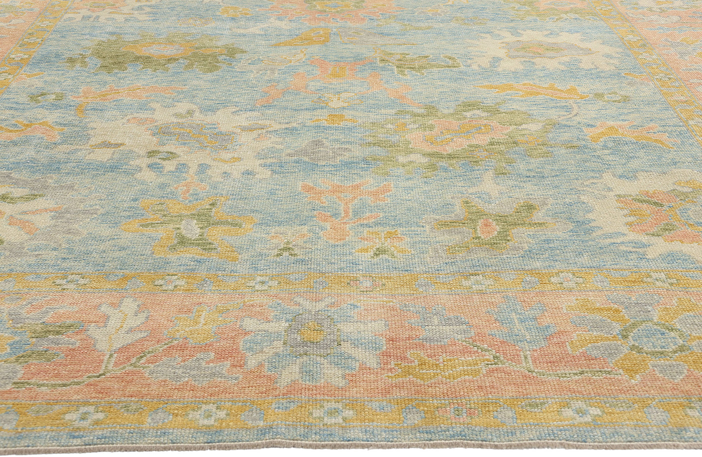 9 x 13 Colorful Blue Turkish Oushak Rug 53952