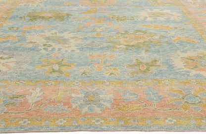 9 x 13 Colorful Blue Turkish Oushak Rug 53952