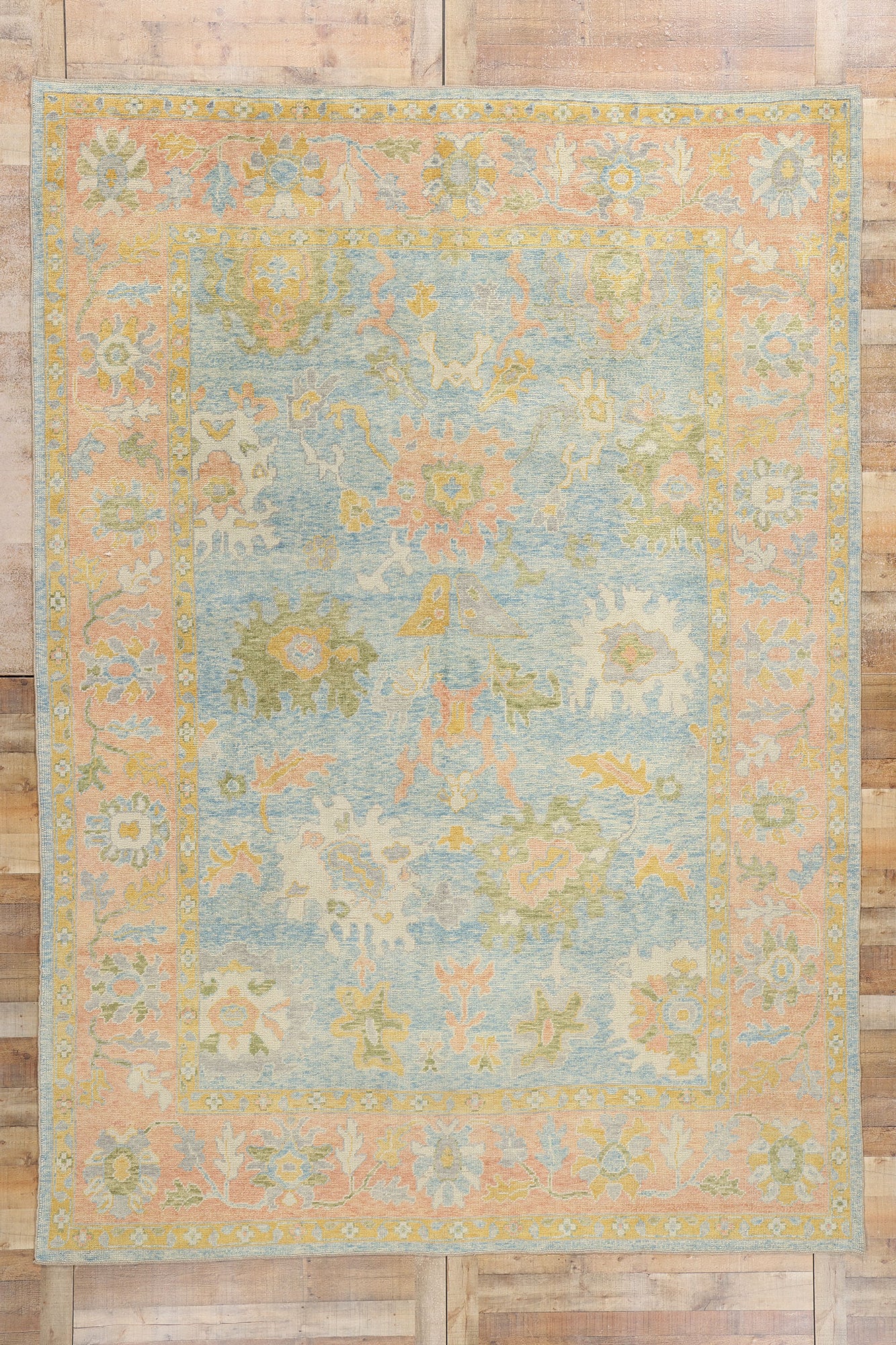 9 x 13 Colorful Blue Turkish Oushak Rug 53952