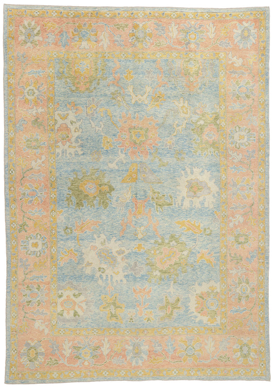 9 x 13 Colorful Blue Turkish Oushak Rug 53952