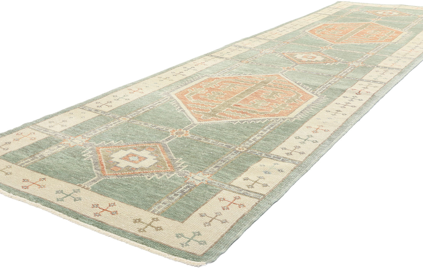 4 x 13 Modern Green Turkish Oushak Rug 53983
