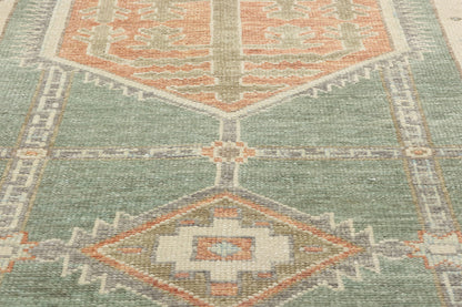 4 x 13 Modern Green Turkish Oushak Rug 53983