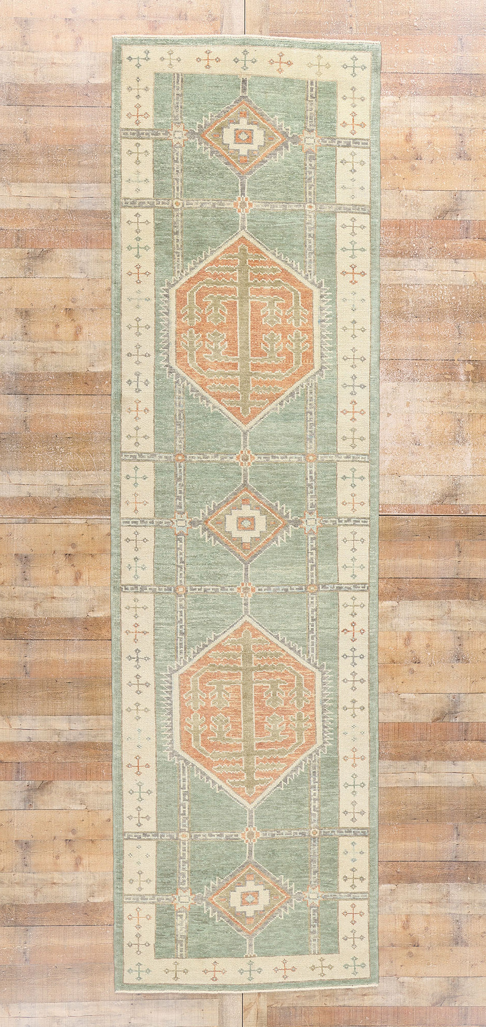 4 x 13 Modern Green Turkish Oushak Rug 53983