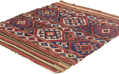3 x 3 Antique-Worn Caucasian Shirvan Kilim Rug 78997