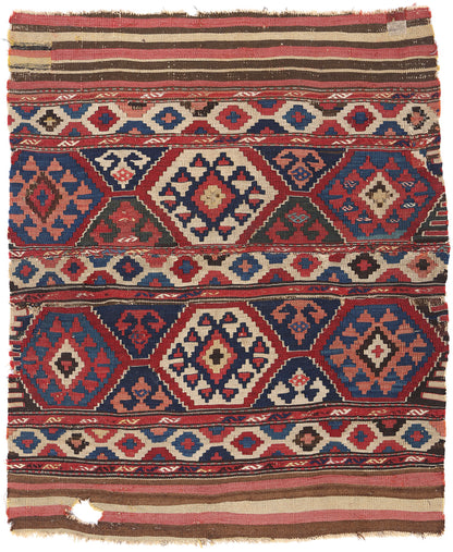 3 x 3 Antique-Worn Caucasian Shirvan Kilim Rug 78997