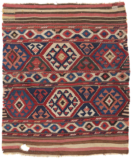 3 x 3 Antique-Worn Caucasian Shirvan Kilim Rug 78997