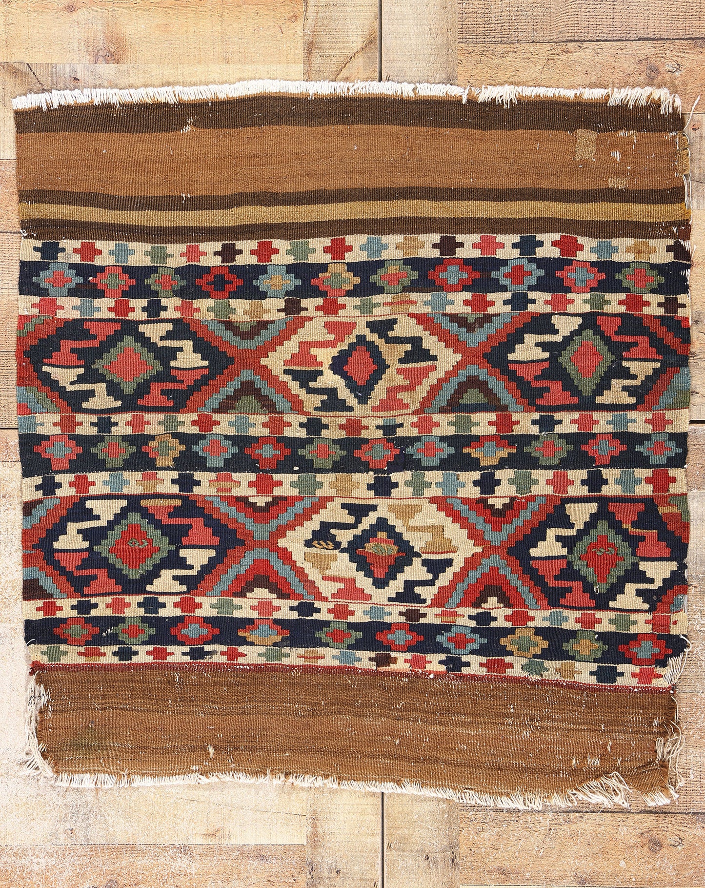 3 x 3 Antique-Worn Caucasian Shirvan Kilim Rug 78998