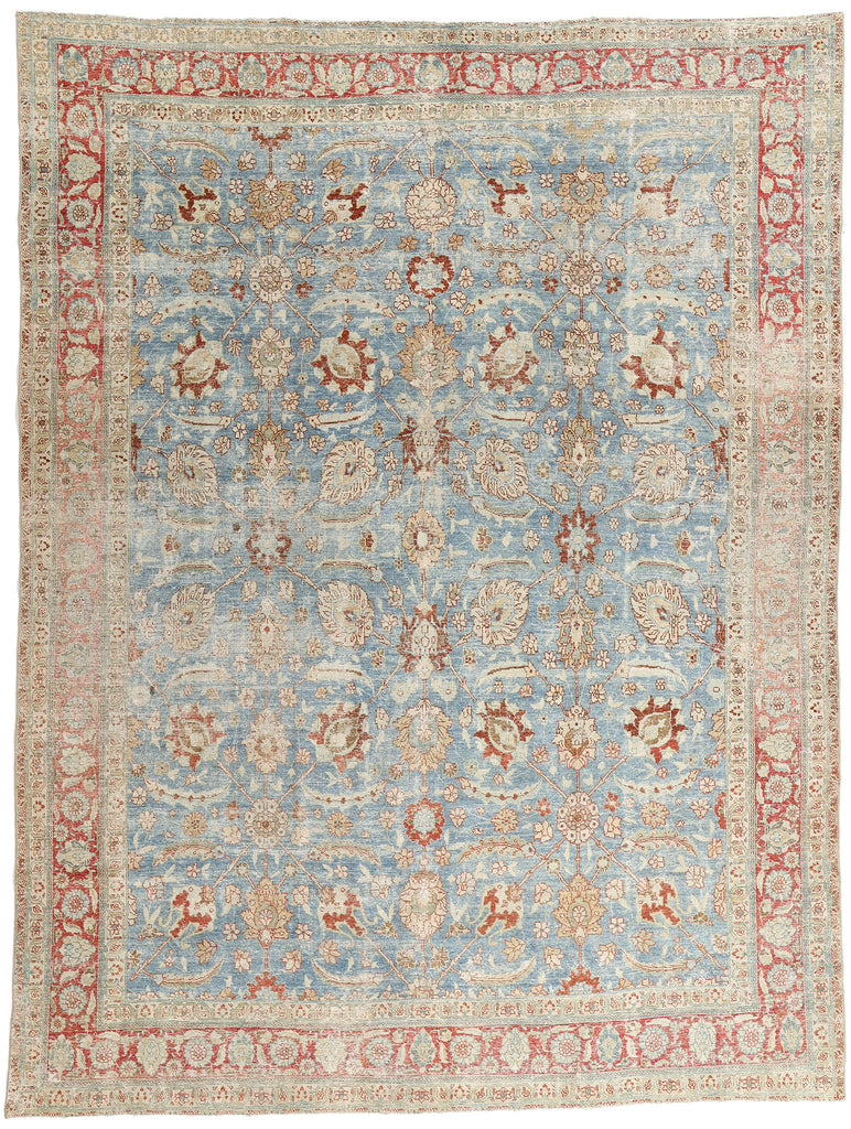 9 x 12 Antique-Worn Blue Persian Tabriz Rug 53174
