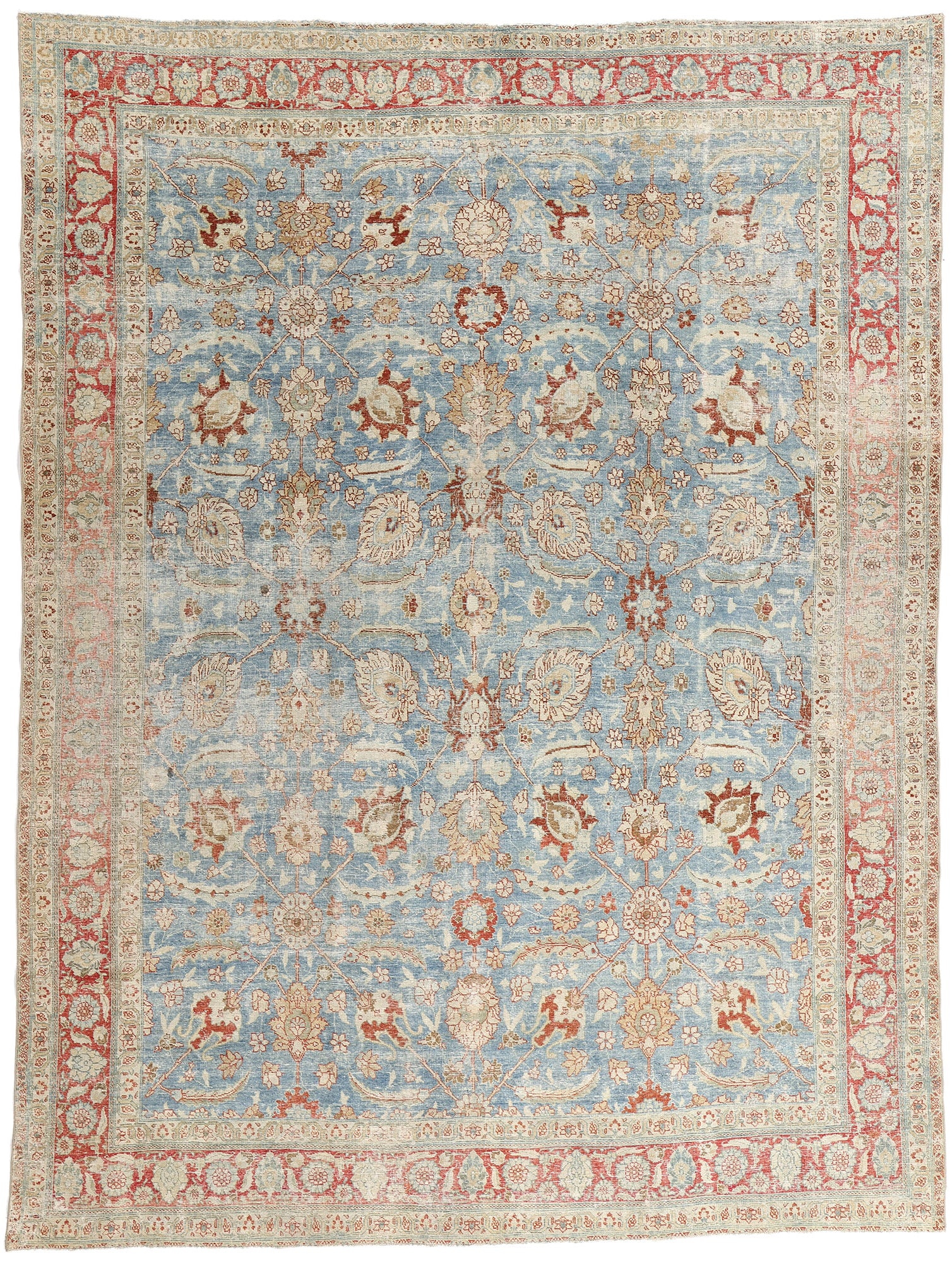 9 x 12 Antique-Worn Blue Persian Tabriz Rug 53174