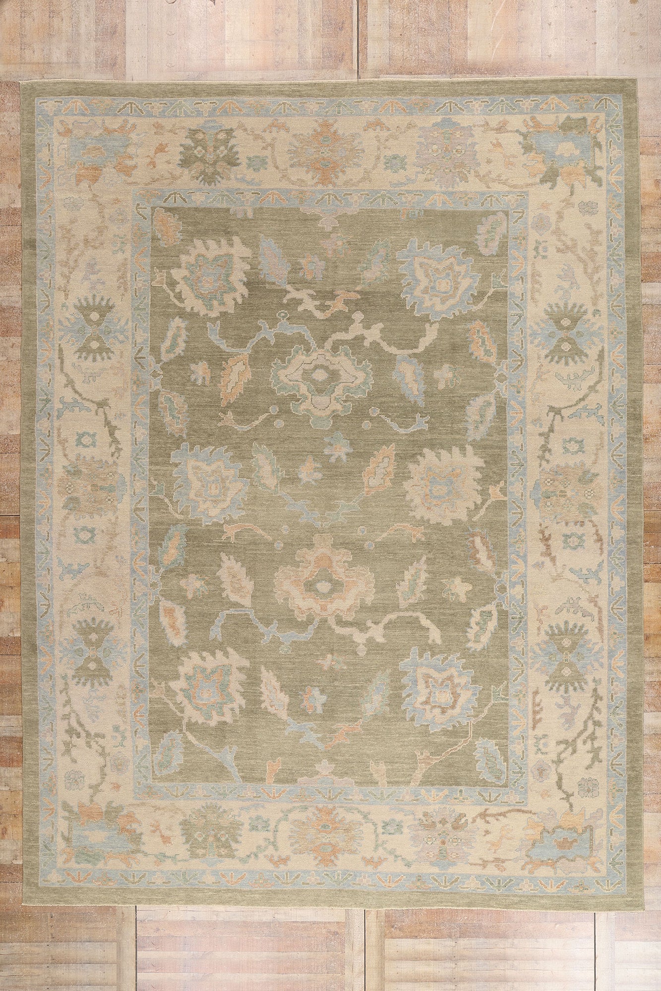 11 x 14 Earth-Tone Modern Turkish Oushak Rug 54033