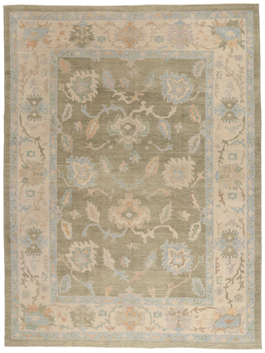 11 x 14 Earth-Tone Modern Turkish Oushak Rug 54033