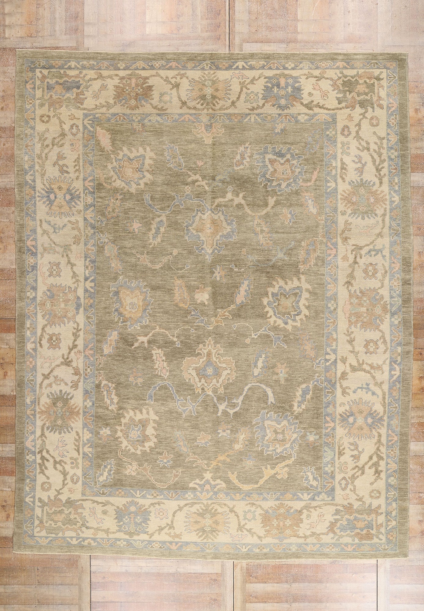 11 x 14 Earth-Tone Modern Turkish Oushak Rug 54034