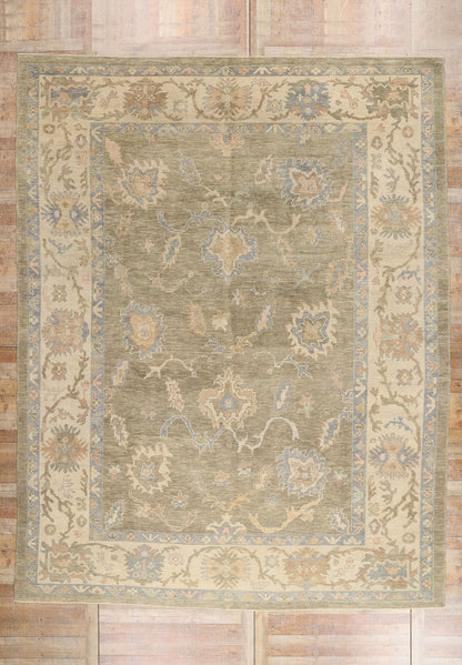 11 x 14 Earth-Tone Modern Turkish Oushak Rug 54034