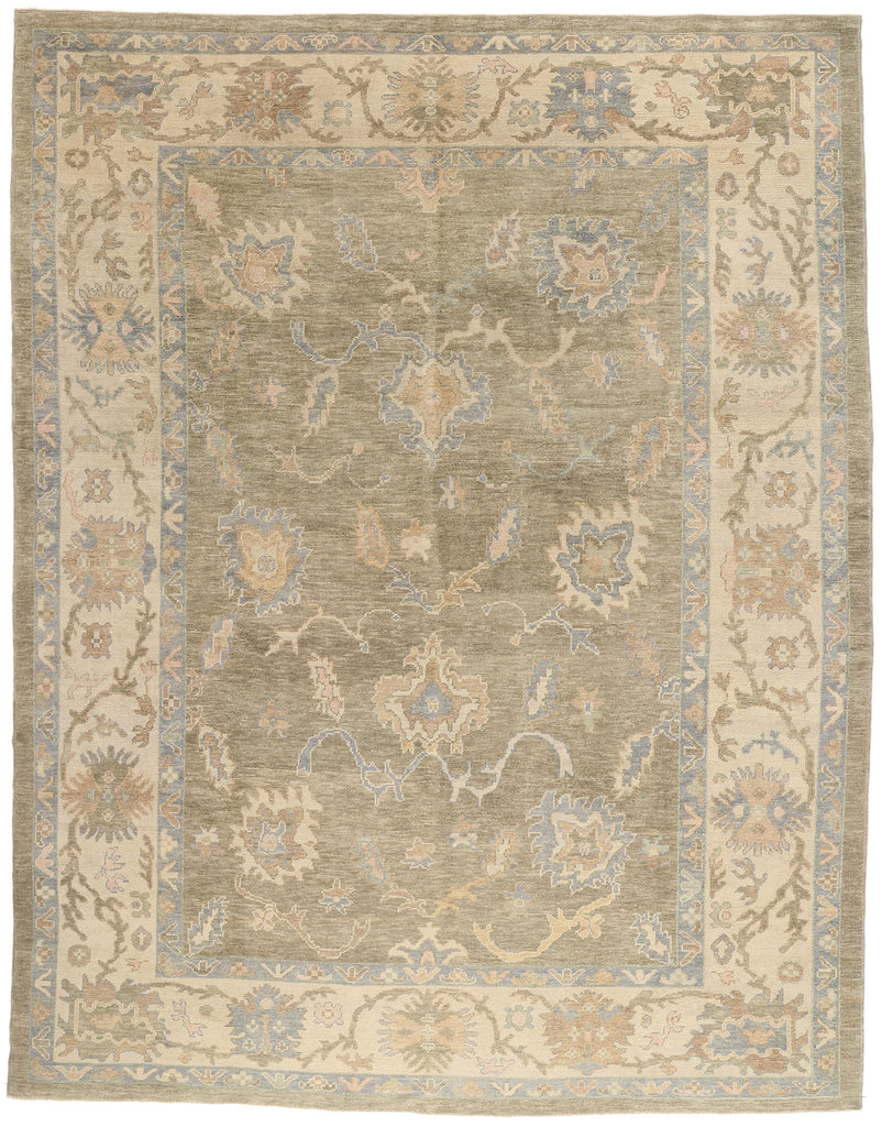 11 x 14 - Green New Oushak Rug - 54034